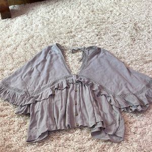 fab’rik Hatfield Ruffle Detail Long Sleeve Blouse Blue